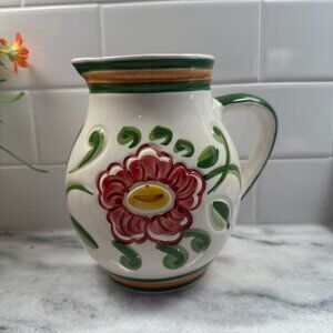 Claudio Bernini Italian Pottery Pitcher Pot Signed & Hand Painted Floral Flower